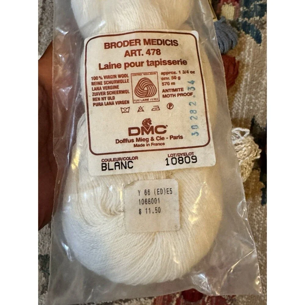 HKS DMC Broder Medicis “BLANC” Virgin Wool Thread VTG 570m plus Other Yarn LOT